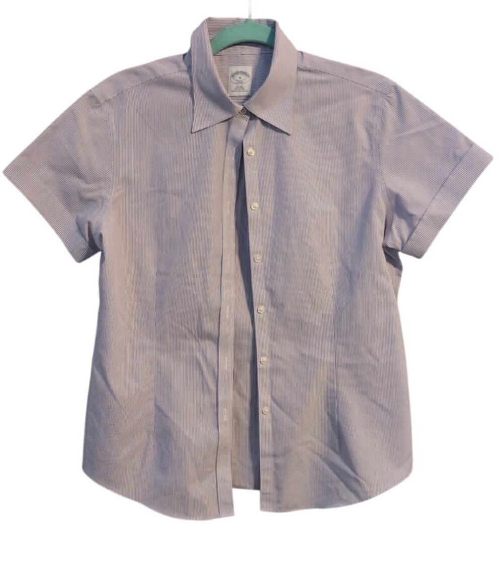 Brook Brothers Purple and white strip button up size 8 EUC